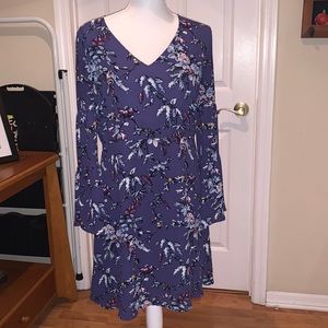 LOFT purple floral bell sleeve dress 8P